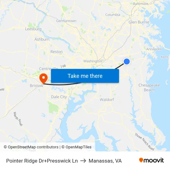 Pointer Ridge Dr+Presswick Ln to Manassas, VA map