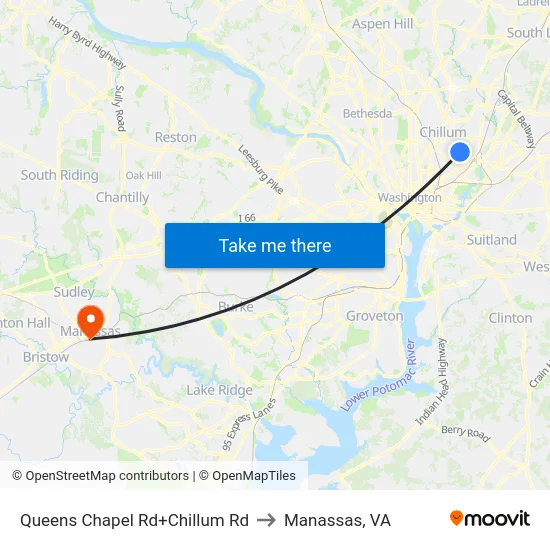 Queens Chapel Rd+Chillum Rd to Manassas, VA map