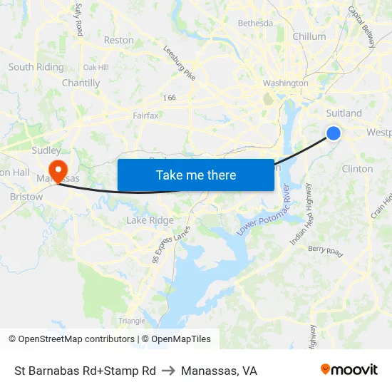 St Barnabas Rd+Stamp Rd to Manassas, VA map