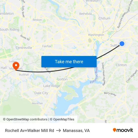 Rochell Av+Walker Mill Rd to Manassas, VA map