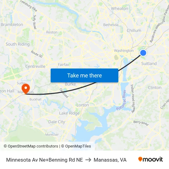 Minnesota Av Ne+Benning Rd NE to Manassas, VA map