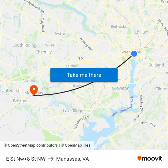 E St Nw+8 St NW to Manassas, VA map