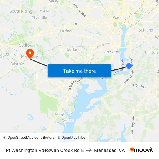 Ft Washington Rd+Swan Creek Rd E to Manassas, VA map