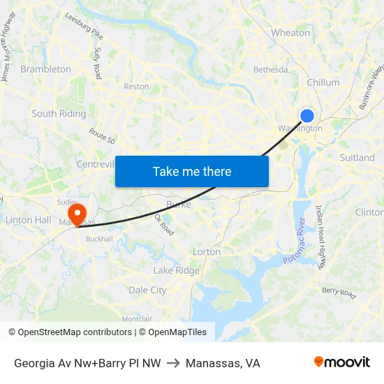 Georgia Av Nw+Barry Pl NW to Manassas, VA map