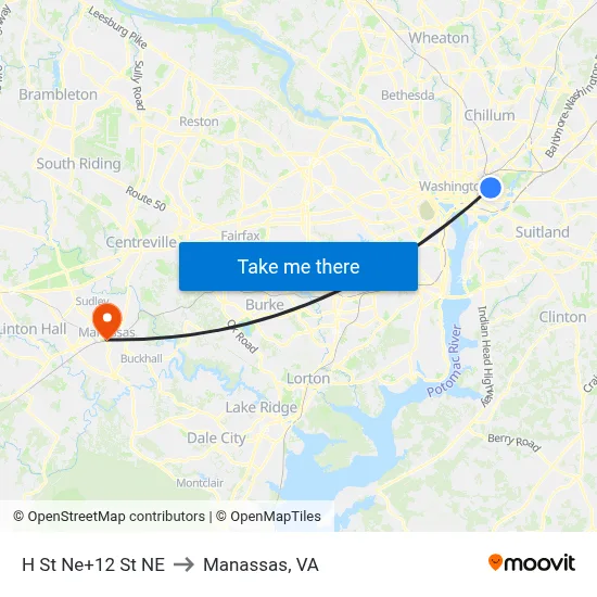 H St Ne+12 St NE to Manassas, VA map