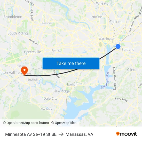 Minnesota Av Se+19 St SE to Manassas, VA map
