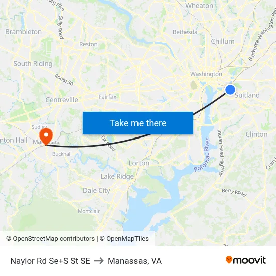 Naylor Rd Se+S St SE to Manassas, VA map