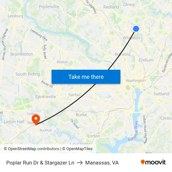 Poplar Run Dr & Stargazer Ln to Manassas, VA map