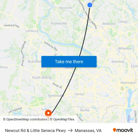 Newcut Rd & Little Seneca Pkwy to Manassas, VA map