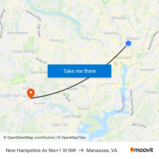 New Hampshire Av Nw+1 St NW to Manassas, VA map