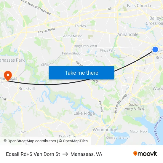 Edsall Rd+S Van Dorn St to Manassas, VA map
