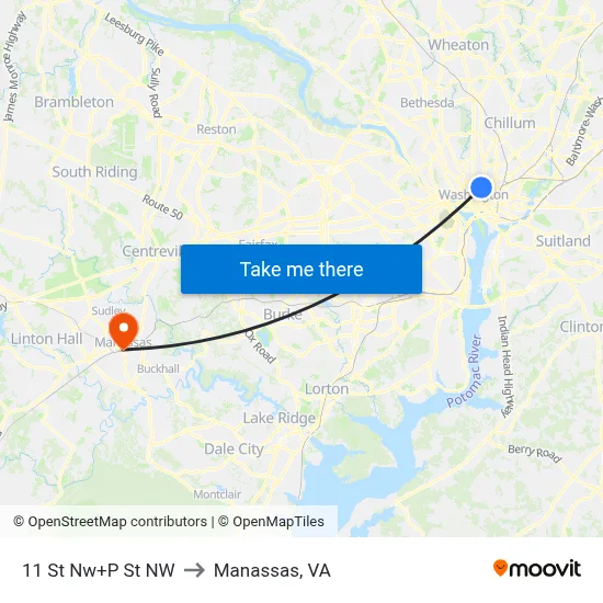 11 St Nw+P St NW to Manassas, VA map