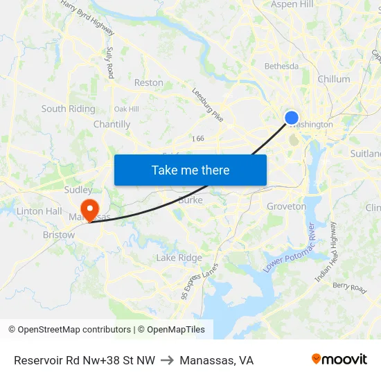 Reservoir Rd Nw+38 St NW to Manassas, VA map