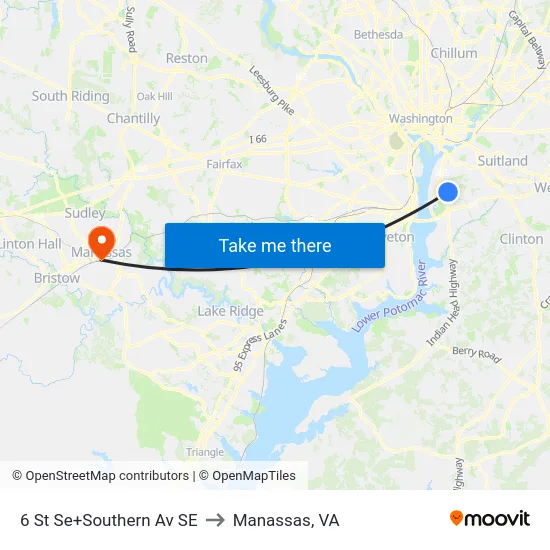 6 St Se+Southern Av SE to Manassas, VA map