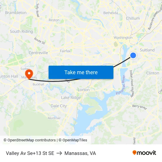 Valley Av Se+13 St SE to Manassas, VA map