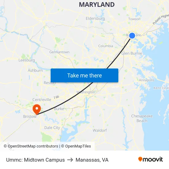 Ummc: Midtown Campus to Manassas, VA map