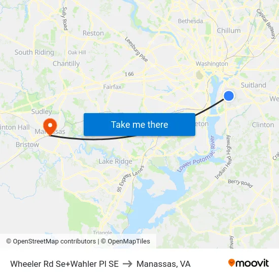 Wheeler Rd Se+Wahler Pl SE to Manassas, VA map