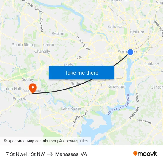 7 St Nw+H St NW to Manassas, VA map