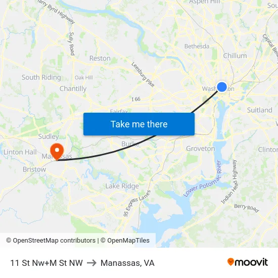 11 St Nw+M St NW to Manassas, VA map
