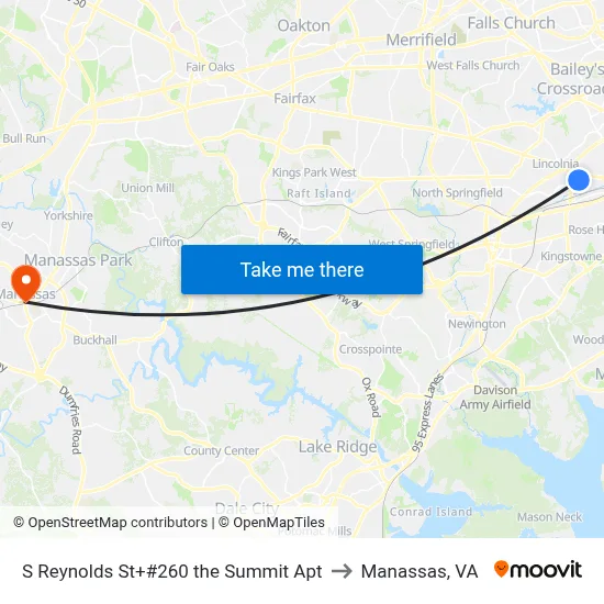 S Reynolds St+#260 the Summit Apt to Manassas, VA map