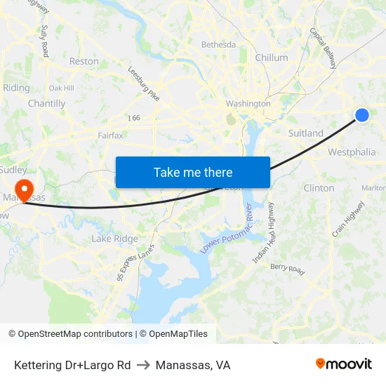 Kettering Dr+Largo Rd to Manassas, VA map