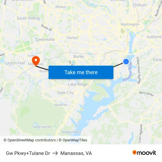 Gw Pkwy+Tulane Dr to Manassas, VA map