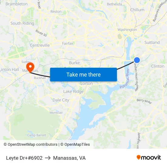 Leyte Dr+#6902 to Manassas, VA map