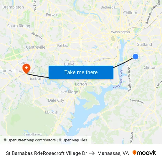 St Barnabas Rd+Rosecroft Village Dr to Manassas, VA map