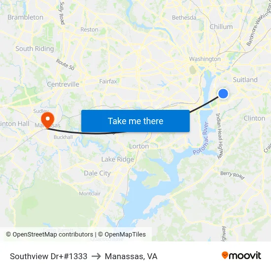 Southview Dr+#1333 to Manassas, VA map