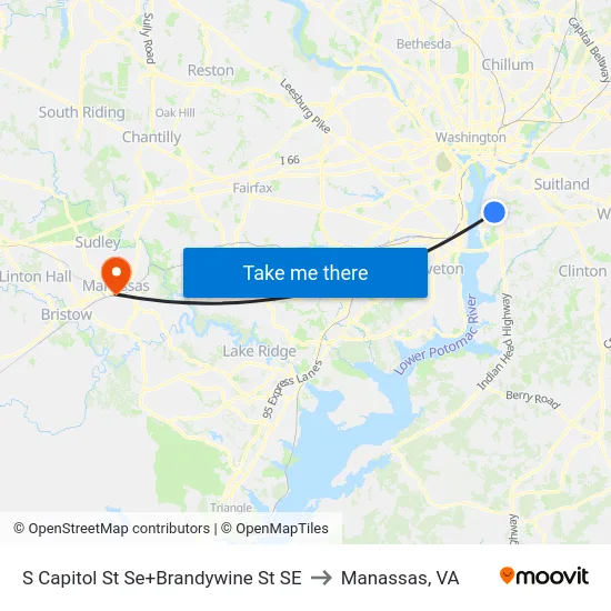 S Capitol St Se+Brandywine St SE to Manassas, VA map