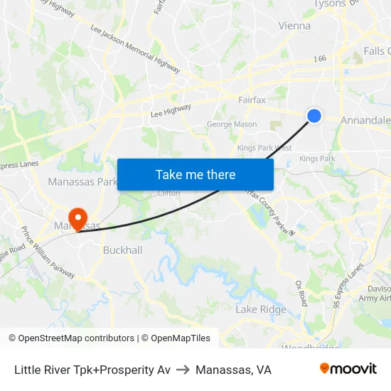 Little River Tpk+Prosperity Av to Manassas, VA map