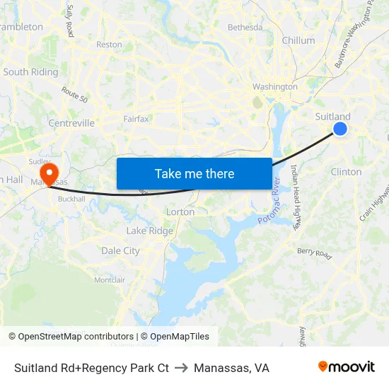 Suitland Rd+Regency Park Ct to Manassas, VA map