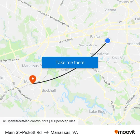 Main St+Pickett Rd to Manassas, VA map