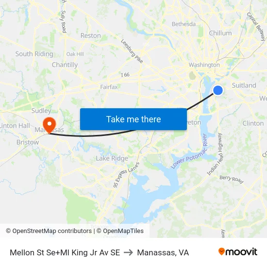 Mellon St Se+Ml King Jr Av SE to Manassas, VA map