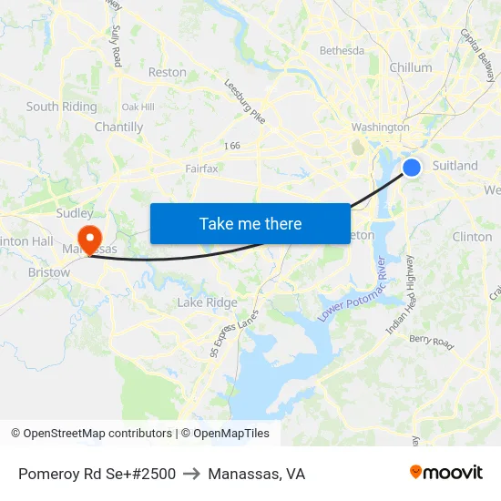 Pomeroy Rd Se+#2500 to Manassas, VA map