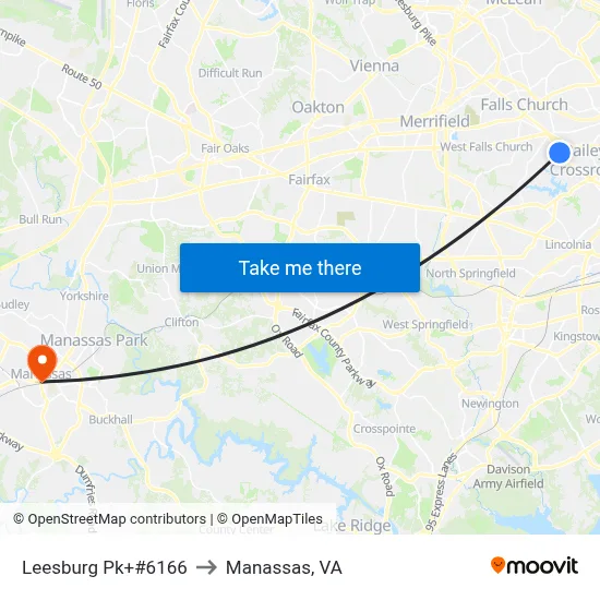 Leesburg Pk+#6166 to Manassas, VA map