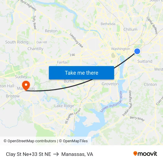 Clay St Ne+33 St NE to Manassas, VA map