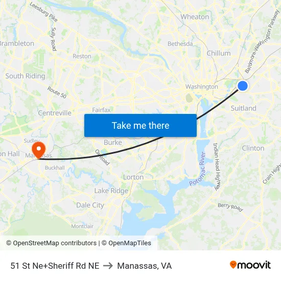 51 St Ne+Sheriff Rd NE to Manassas, VA map