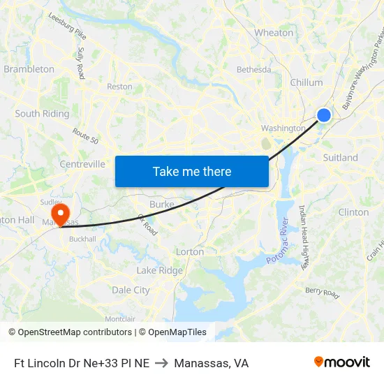 Ft Lincoln Dr Ne+33 Pl NE to Manassas, VA map