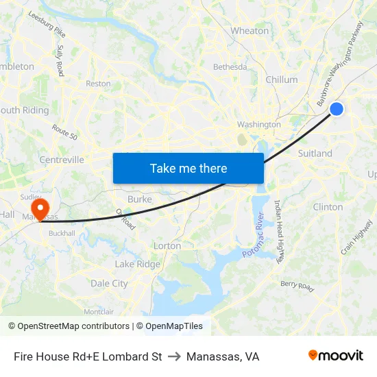 Fire House Rd+E Lombard St to Manassas, VA map