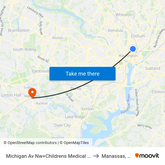 Michigan Av Nw+Childrens Medical Ctr to Manassas, VA map