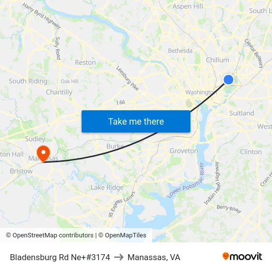 Bladensburg Rd Ne+#3174 to Manassas, VA map