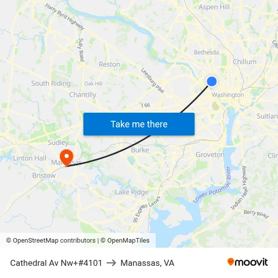 Cathedral Av Nw+#4101 to Manassas, VA map