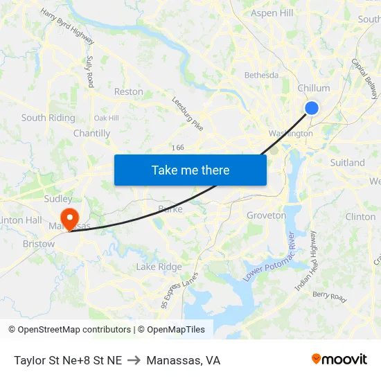 Taylor St Ne+8 St NE to Manassas, VA map