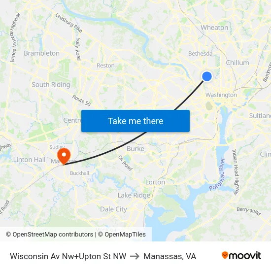 Wisconsin Av Nw+Upton St NW to Manassas, VA map