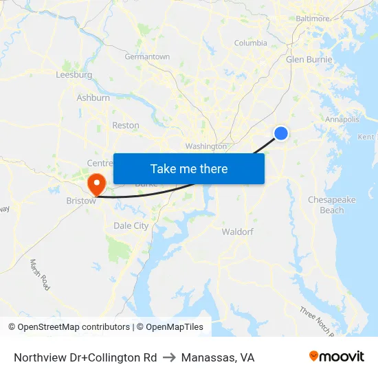 Northview Dr+Collington Rd to Manassas, VA map
