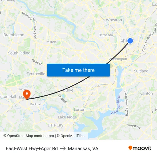 East-West Hwy+Ager Rd to Manassas, VA map