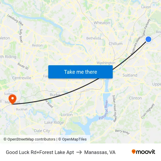 Good Luck Rd+Forest Lake Apt to Manassas, VA map