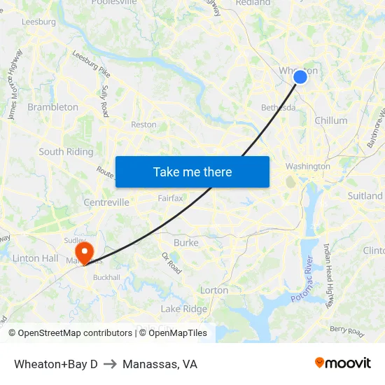 Wheaton+Bay D to Manassas, VA map
