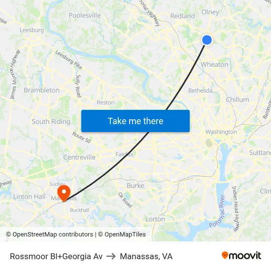 Rossmoor Bl+Georgia Av to Manassas, VA map